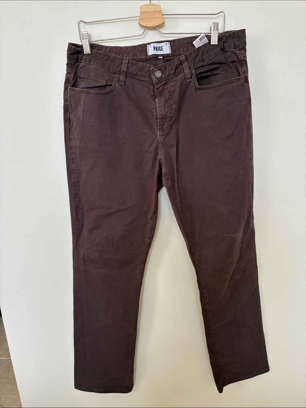 PAIGE Normandie Men’s Pants Size 34 Brown Stretch Cotton Straight Leg